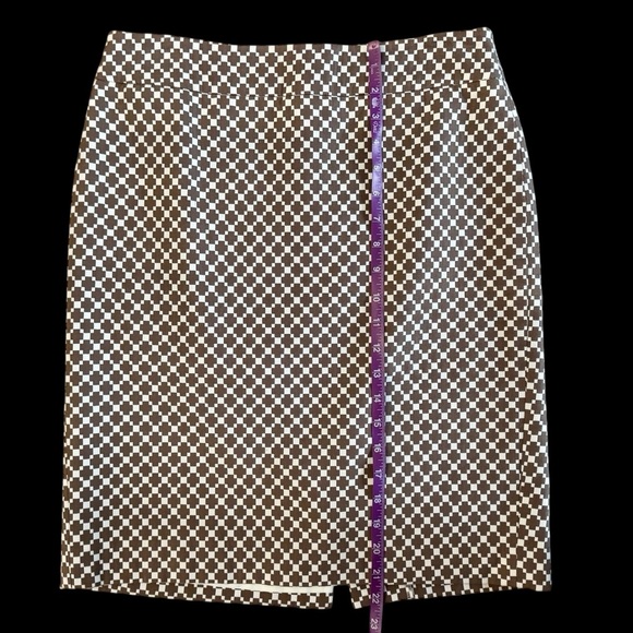Ann Taylor Brown White Checkered pencil Skirt cotton office siren sz 6 992 - Picture 4 of 10